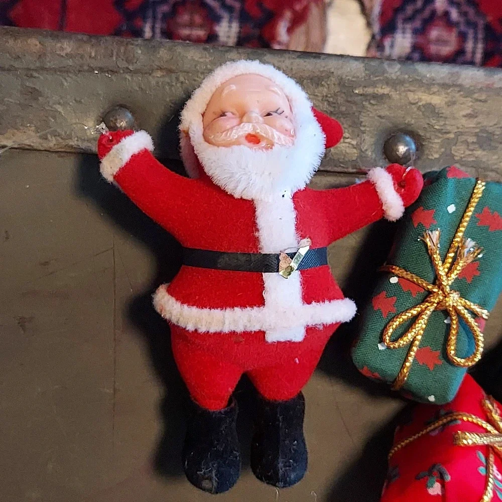 Vintage Christmas Garland 68 Inch Flocked Santa Claus Miniature Presents Kitsch